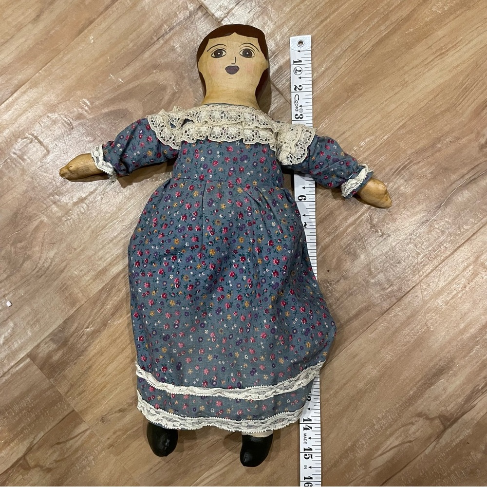 Old Antique Vintage 20th C 1900s Folk Art Painted Face Cloth Rag Doll 15”